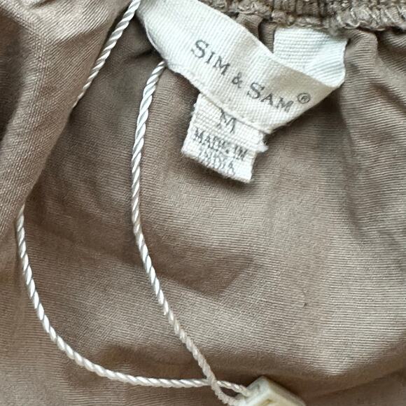 Sim & Sam Embroidered Eyelet Off Shoulder Crop Top Tan Boho Festival M NWOT - Picture 5 of 6